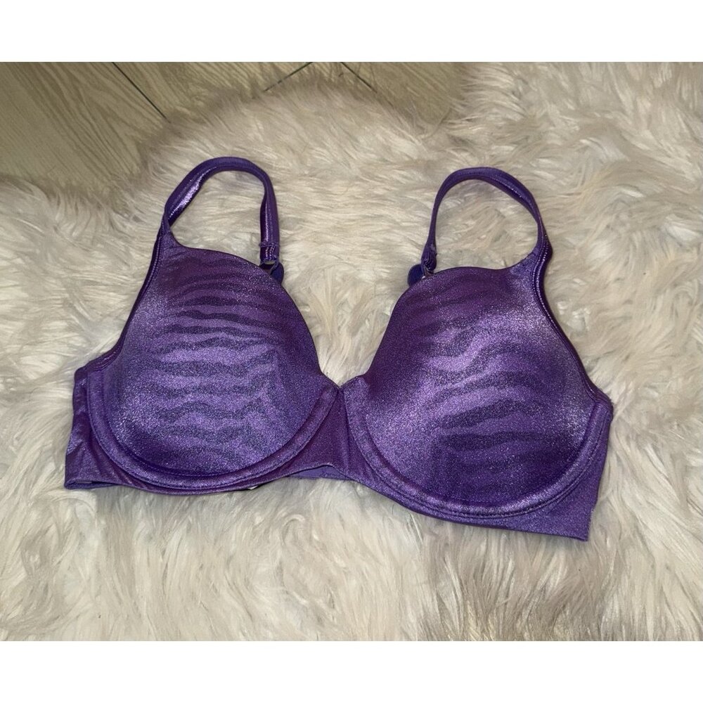 Playtex 4597 Dazzling Demi Bra Lined Underwire Zebra Print Womens 36C Purple